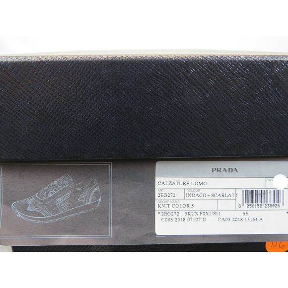 NIB PRADA 2EG272 RED BLUE FABRIC TRAINERS KNIT LOGO LACE UP SNEAKERS 8 US 9 - Picture 12 of 12